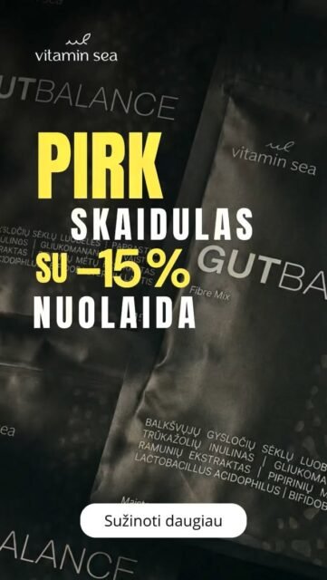Dar nespėjai papildyti skaidulų atsargų?Puiki proga tai padaryti dabar – mūsų bestseleriui Gut Balance skaiduloms vis dar taikoma -15 % nuolaida.Paskubėk!
www.vitaminsea.lt