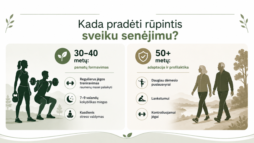 Sveikas senėjimas: principai, įpročiai ir patarimai geresnei savijautai bet kuriame amžiuje
